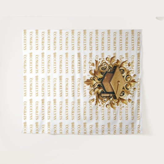 きらめく金ゴールドグリッターの卒業手順と繰り返し タペストリー (正面(横))