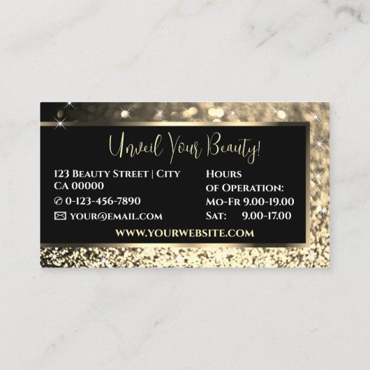 きらめく金ゴールドグリッターフレームのフラッシュインスパイア写真 名刺 (裏面)