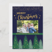 きらめく金ゴールドスタイリッシュ冬の松の木のクリスマス シーズンカード (正面)