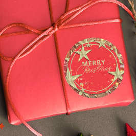 きらめく金ゴールドスターズオンレッドグリッタークリスマス ラウンドシール