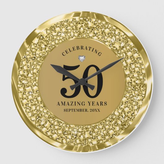 きらめく金ゴールドダイヤ50結婚周年記念 ラージ壁時計 (正面)