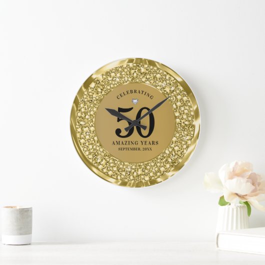 きらめく金ゴールドダイヤ50結婚周年記念 ラージ壁時計 (ホーム)