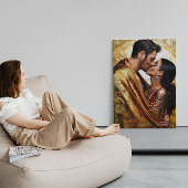 きらめく金ゴールドトーンのロマンチックなカップル❤️ キャンバスプリント