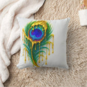 きらめく金ゴールドドリップ美しいグラムピーコックフェザー クッション (ブランケット)