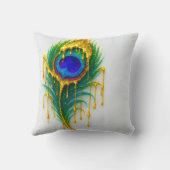 きらめく金ゴールドドリップ美しいグラムピーコックフェザー クッション (裏面)