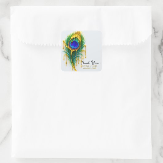 きらめく金ゴールドドリップ美しいグラムピーコックフェザー スクエアシール (バッグ)