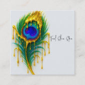 きらめく金ゴールドドリップ美しいグラムピーコックフェザー スクエア名刺 (正面)