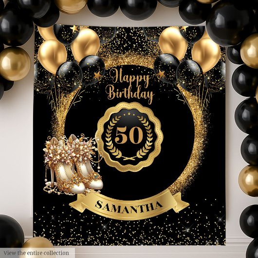 きらめく金ゴールドハイヒール50th誕生日デコール タペストリー