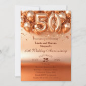 きらめく金ゴールドバルーン50結婚周年 招待状 (正面)