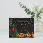 きらめく金ゴールドライトクリスマモダンスパーティー インビテーションポストカード (スタンド正面)