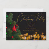 きらめく金ゴールドライトクリスマモダンスパーティー 招待状 (正面)