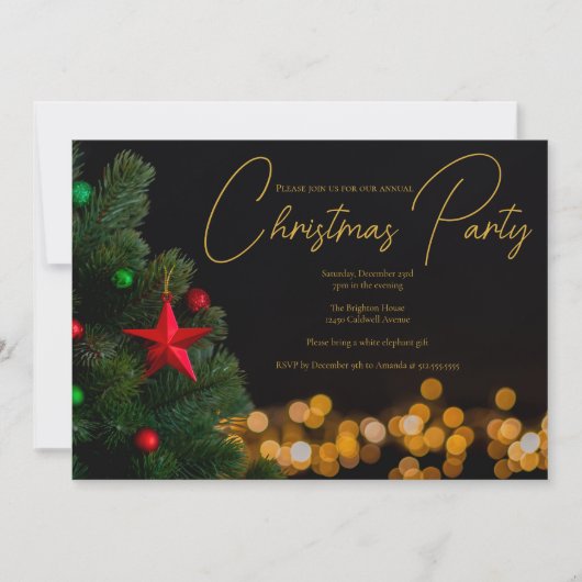 きらめく金ゴールドライトクリスマモダンスパーティー 招待状 (正面)