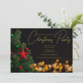 きらめく金ゴールドライトクリスマモダンスパーティー 招待状 (スタンド正面)