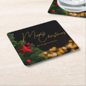 きらめく金ゴールドライトメリーモダンクリスマスパーティー スクエアペーパーコースター (アングル)