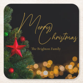 きらめく金ゴールドライトメリーモダンクリスマスパーティー スクエアペーパーコースター
