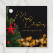 きらめく金ゴールドライトメリーモダンクリスマスパーティー フェイバータグ (正面)