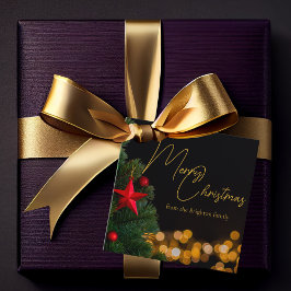 きらめく金ゴールドライトメリーモダンクリスマスパーティー フェイバータグ