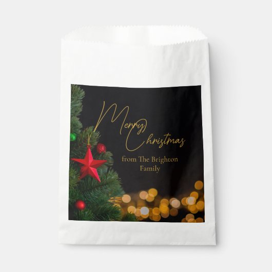 きらめく金ゴールドライトメリーモダンクリスマスパーティー フェイバーバッグ (正面)