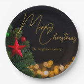 きらめく金ゴールドライトメリーモダンクリスマスパーティー ペーパープレート (正面)