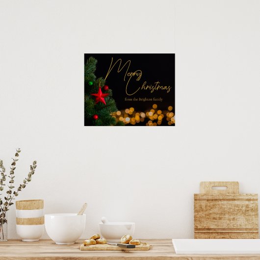 きらめく金ゴールドライトメリーモダンクリスマスパーティー ポスター (キッチン)