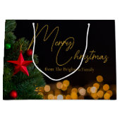 きらめく金ゴールドライトメリーモダンクリスマスパーティー ラージペーパーバッグ (正面)