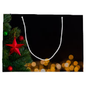 きらめく金ゴールドライトメリーモダンクリスマスパーティー ラージペーパーバッグ (裏面)