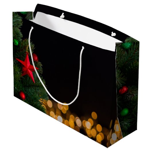 きらめく金ゴールドライトメリーモダンクリスマスパーティー ラージペーパーバッグ (裏面アングル)