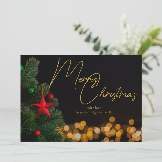 きらめく金ゴールドライトメリーモダンクリスマス シーズンカード (スタンド正面)