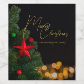 きらめく金ゴールドライトメリーモダンクリスマス ワインラベル (シングルラベル)