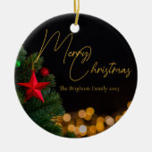 きらめく金ゴールドライトモダンカスタムクリスマス セラミックオーナメント (正面)