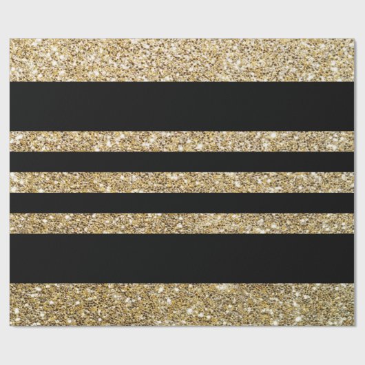 きらめく金ゴールド及び黒のストライプのギフトの包装紙 ラッピングペーパー (フラット)