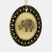 きらめく金ゴールド枠の黒フローラ セラミックオーナメント (右)