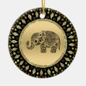 きらめく金ゴールド枠の黒フローラ セラミックオーナメント (正面)