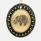 きらめく金ゴールド枠の黒フローラ セラミックオーナメント (左)