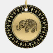 きらめく金ゴールド枠の黒フローラ セラミックオーナメント (裏面)