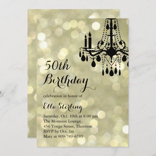 きらめく金ゴールド社交ダンス50番目の誕生日招待状 招待状 (正面/裏面)