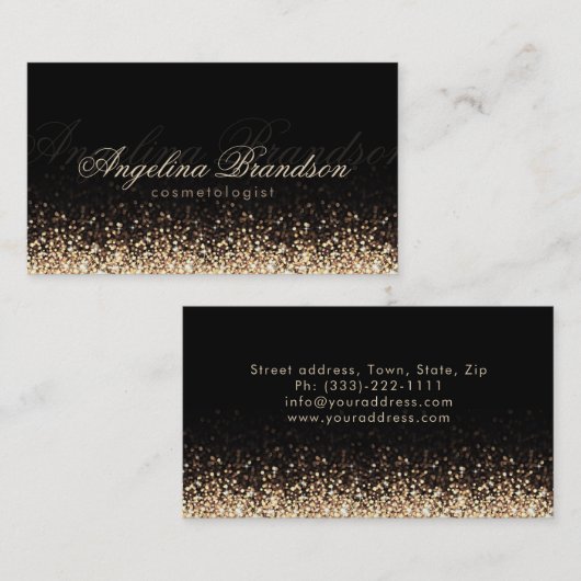きらめく金ゴールド美容師ダマスクブラックカード 名刺 (正面/裏面)