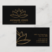 きらめく金ゴールド蓮の花ラインアート 名刺 (正面/裏面)