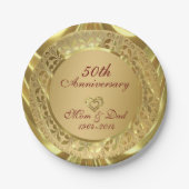 きらめく金ゴールド50結婚周年 ペーパープレート (正面)