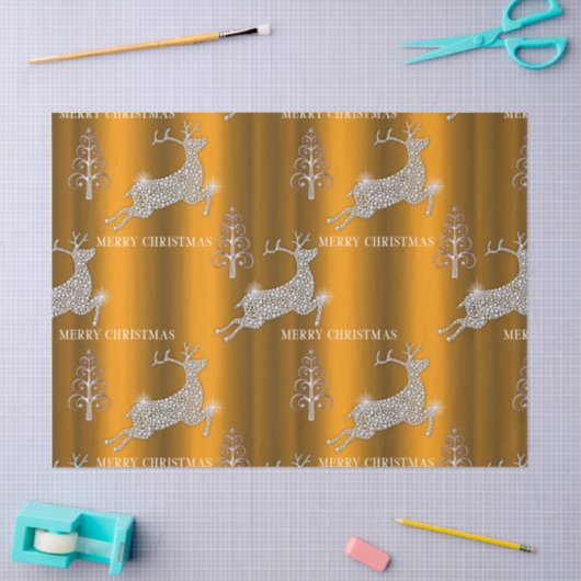 きらめく金ゴールド・クリスマスのダイヤモンド・トナカイ 薄葉紙 (クラフト)