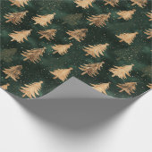 きらめく金ゴールド&リッチグリーンクリスマスツリー ラッピングペーパー (角)