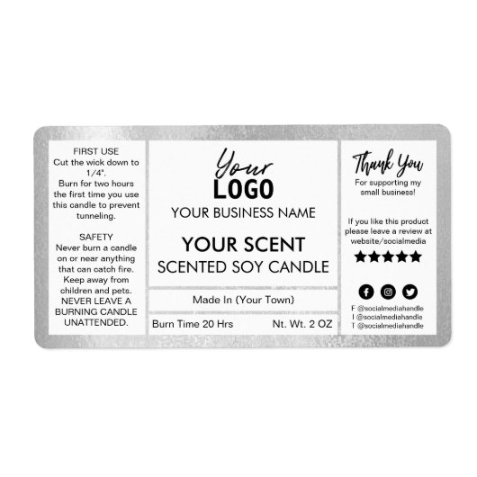 きらめく銀の香り付き大豆キャンドルラベル ラベル (正面)