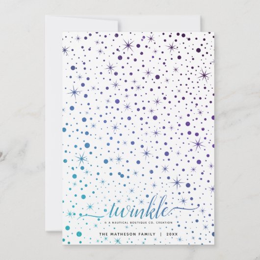 きらめく降雪模様 |紫とティール(緑がかった色) シーズンカード (裏面)