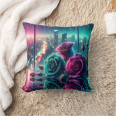 きらめく雨滴バラ街並み《写真》ぼけ味アート クッション (ブランケット)