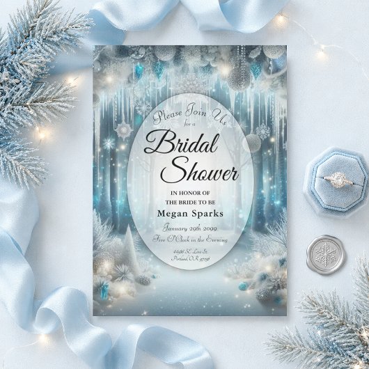 きらめく雪の森のブライダルシャワー 招待状