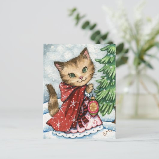 きらめく雪 – かわいいクリスマス猫はがき シーズンポストカード (スタンド正面)