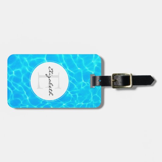 きらめく青いプールの水の反射の写真 ラゲッジタグ (正面横)