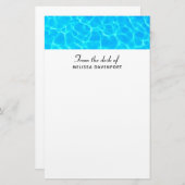 きらめく青いプールの水の反射の写真 便箋 (正面/裏面)