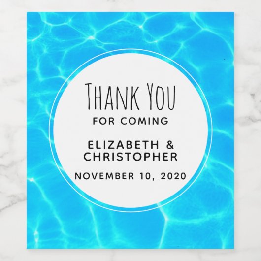 きらめく青いプールの水の反射結婚の反射 ワインラベル (シングルラベル)