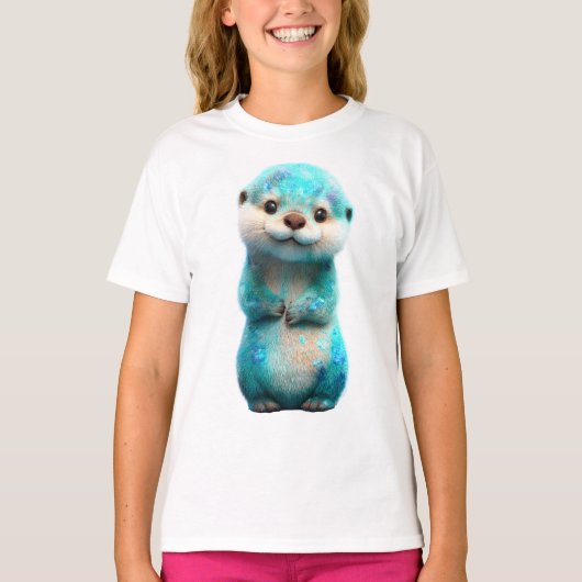 きらめく青い銀河カワウソの子供たち Tシャツ (正面)